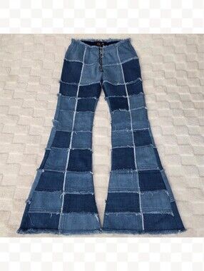 Delia's By Dolls Kill 'Raise The Vibration' Patchwork Denim Flares Size S NWOT